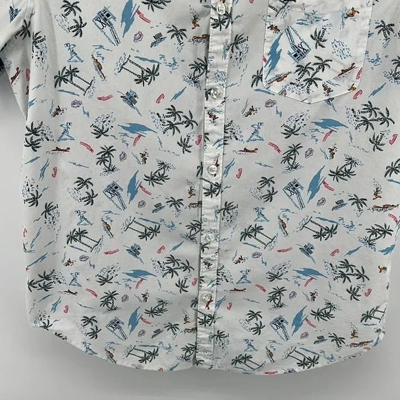 Original Penguin White&Blue Surfer&Beach Design Casual Button Down Shirt Sz Lg - Picture 4 of 11